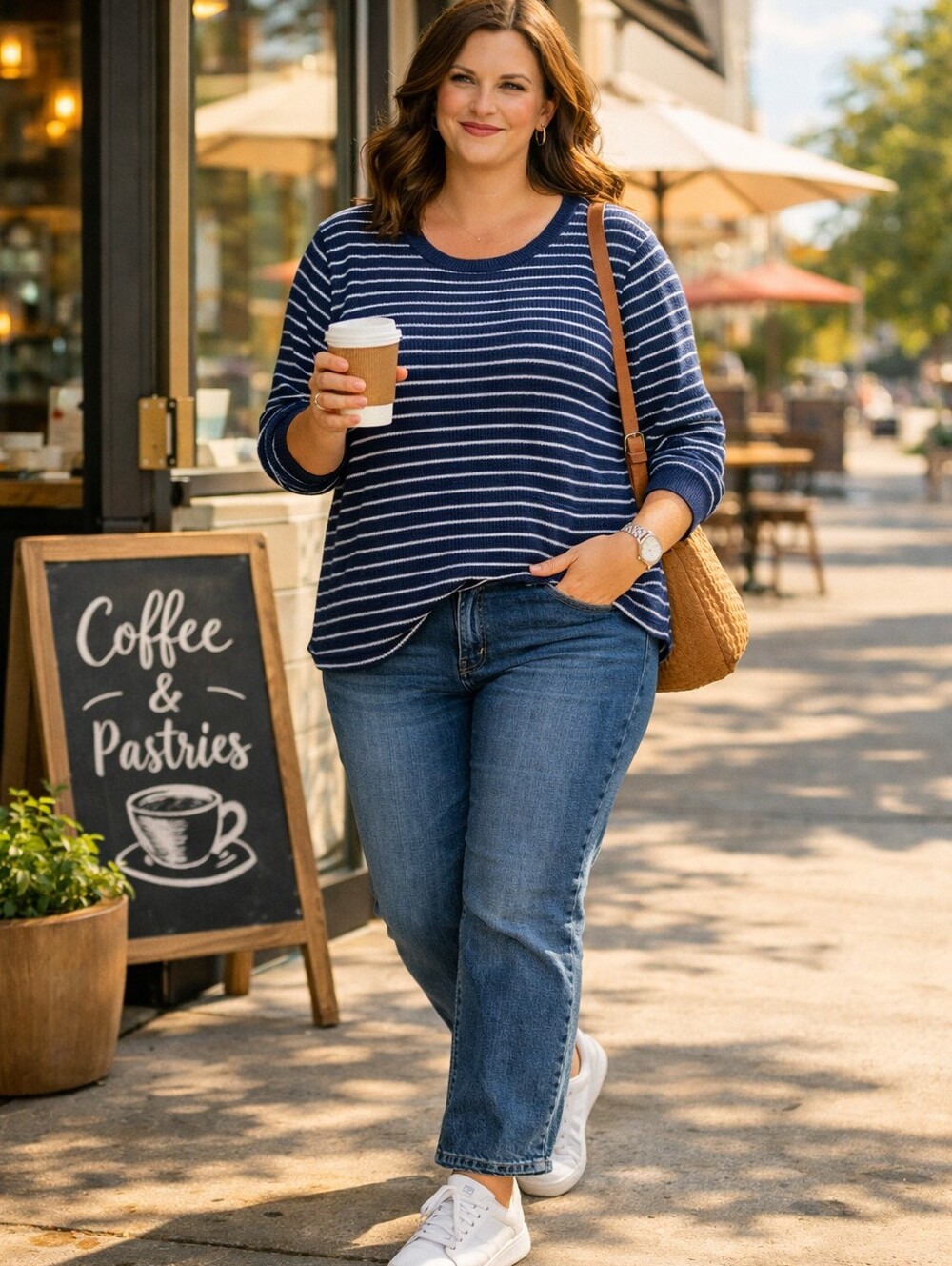 Old Navy Navy & White Striped Long Sleeve Plus Size Tee Size XXL